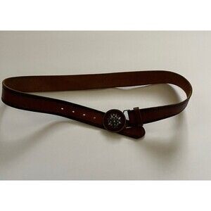 Tooled Brown Leather Belt Sz M Floral Bohemian Handcrafted Mandala Buckle as is